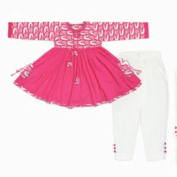 STORY TAILOR Girls Pink Yoke Design Angrakha Pure Cotton Kurta with Salwar & With Dupatta-image-89
