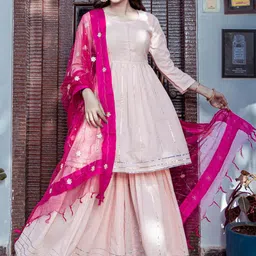 Lavanya The Label Women Peach-Coloured Gotta Patti Work Kurta with Sharara & Dupatta-image-55