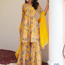Janasya Floral Printed Regular Gotta Patti Kurta With Sharara & With Dupatta-picture-32