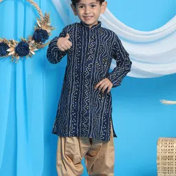 VASTRAMAY Boys Blue Bandhani Printed Kurta with Dhoti Pants-image-41