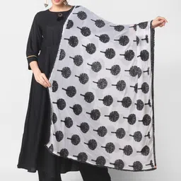 Dupatta Bazaar White & Black Ethnic Motifs Embroidered Dupatta with Thread Work-13