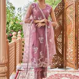 WOMEN PLUS Women Floral Embroidered Regular Thread Work Kurta with Trousers & With Dupatta-picture-39