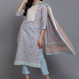 AHIKA Floral Printed & Embroidered Straight Kurta With Trousers & Dupatta-picture-40