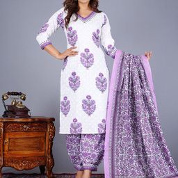 L.H HANDICRAFTS Women Floral Printed Regular Pure Cotton Kurta with Trousers & With Dupatta-image-24