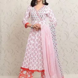 Vishudh Women Ethnic Motifs Printed Regular Pure Cotton Kurta with Trousers & With Dupatta-26