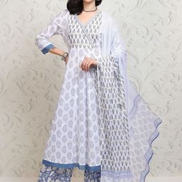 Vishudh Women Ethnic Motifs Printed Regular Pure Cotton Kurta with Trousers & With Dupatta-13