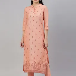 Marcia Women Orange Floral Printed Pure Cotton Kurta with Trousers-image-67