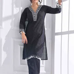 Anouk Women Embroidered Regular Thread Work Pure Cotton Kurta with Trousers-picture-5