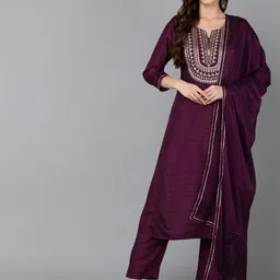 KALINI Ethnic Motifs Yoke Design Thread Work Kurta With Trousers & Dupatta-4
