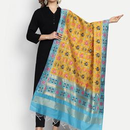 ESCORA Ethnic Motifs Woven Design Zari Art Silk Dupatta-image-33
