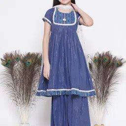 Little Bansi Girls Pure Cotton Kurta with Sharara & Dupatta-image-76