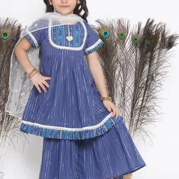 Little Bansi Girls Regular Sequinned Pure Cotton Kurta With Sharara & Dupatta-image-74