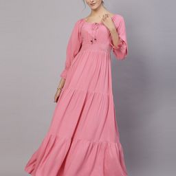 aayu Tie-Up Neck Bishop Sleeves Smocked Tiered Maxi Dress-image-40