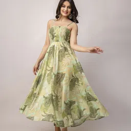 KALINI Floral Printed Shoulder Straps Fit and Flare Maxi Dress-image-33