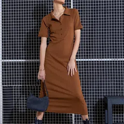 SASSAFRAS Brown Self Design Midi Sheath Dress image 1