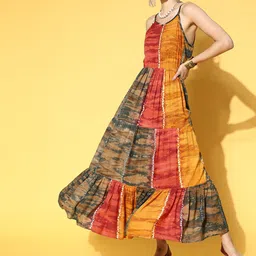 KALINI Abstract Printed Shoulder Straps Maxi Dress-image-82
