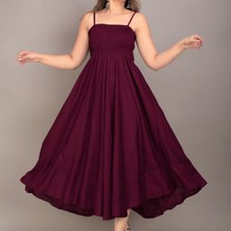 IQRAAR Purple Smocked Fit & Flare Maxi Dress-image-18