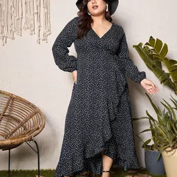 Berrylush Curve Women Polka Dot  Print  Ruffled Maxi Dress-39