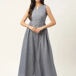 ROOTED Grey Embellished Embroidered Fit & Flared Maxi Dress-image-98