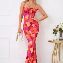 TANDUL Geometric Printed Shoulder Straps Maxi Dress-image-22
