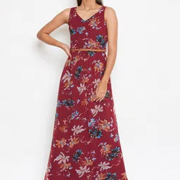La Zoire Maroon Floral Georgette Maxi Dress-picture-45