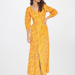 Global Desi Ethnic Motifs Printed Gathered Maxi Dress-image-60