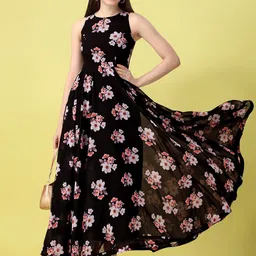 BAPS Floral Printed Sleeveless Fit & Flare Maxi Dress-image-7
