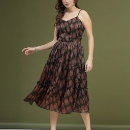 plusS Floral Print Shoulder Strap Fit & flare Pleated Midi Dress-image-97