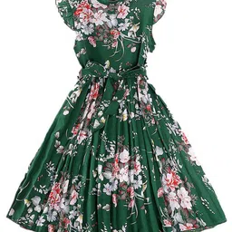 StyleCast x Revolte Girl Green Floral Flutter Sleeves Tie-Ups Fit and Flare Maxi Dress-image-73