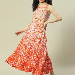 Rangriti Floral Printed Shoulder Straps Maxi Dress-image-87