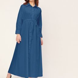 Moomaya Shirt Collar Long Cuffed Sleeves Flared Maxi Dress-picture-53
