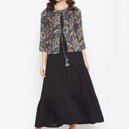 HELLO DESIGN Black Ethnic Motifs Maxi Dress-image-76