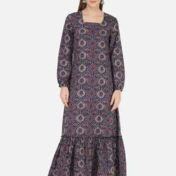 FABNEST Navy Blue & Multicoloured Geometric Print Maxi Dress-picture-7