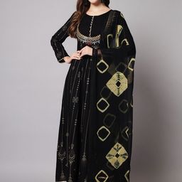 Meeranshi Ethnic Motifs Printed Maxi Length A-Line Ethnic Dress With Dupatta-image-46