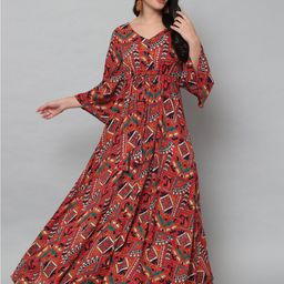 HELLO DESIGN Maroon Ethnic Motifs Ethnic Maxi Dress-image-92