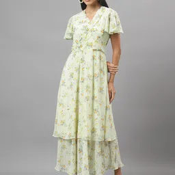 Latin Quarters Floral Printed Flared Sleeve Maxi Wrap Dress-image-98