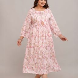 Fashion Zest Women Plus SizeFloral Printed Tie-Up Neck Fit and Flare Midi Dress-image-97
