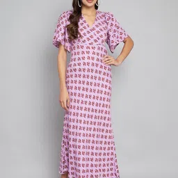Amagyaa Ethnic Motifs Print Flared Sleeves Cotton Maxi Dress-image-49