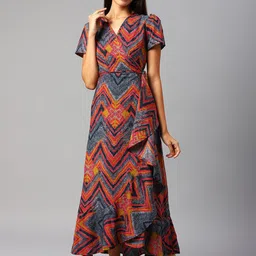 Cottinfab Grey & Red Crepe A-Line Maxi Dress-image-69