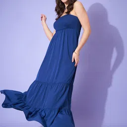 Berrylush Blue Strapless Smocked A-Line Maxi Dress-image-25