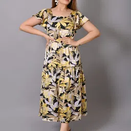IQRAAR Multicoloured & halogen blue Floral Maxi Dress-image-98