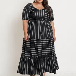 U&F Black Striped Crepe Maxi Dress-picture-18