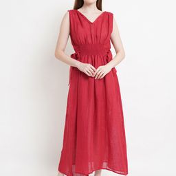 Purple State Women Red Linen Maxi Dress-picture-26