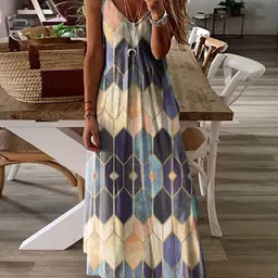 StyleCast Grey & Blue Geometric Printed A-Line Maxi Dress-picture-6