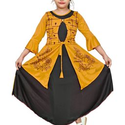 BAESD Girls Floral Printed Embellished Satin Maxi Dress-image-13