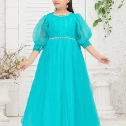 Aarika Girls Round Neck Puff Sleeve Maxi Dress-picture-57