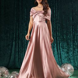 B'Infinite Women Rose Pink Twist Front Off Shoulder Gown-image-65