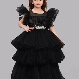 Pink Chick Girls Flutter Sleeves Layered Net Maxi Dress-image-78