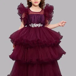 Pink Chick Girls Flutter Sleeves Layered Net Maxi Dress-image-65