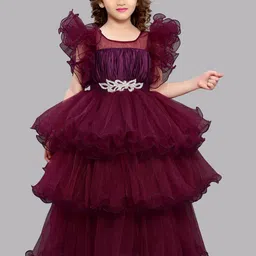 Pink Chick Girls Layered Net Maxi Dress-picture-12